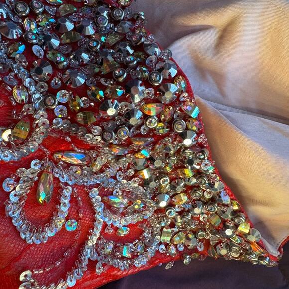 Mac Duggal Red and Gold Strapless Prom Dress - Picture 6 of 16